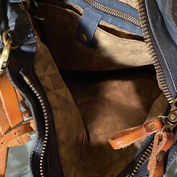 🤩HP🤩AS 98 Black Leather Satchel Shoulder Bag w/Brown Leather Straps & slide! - Picture 16 of 16